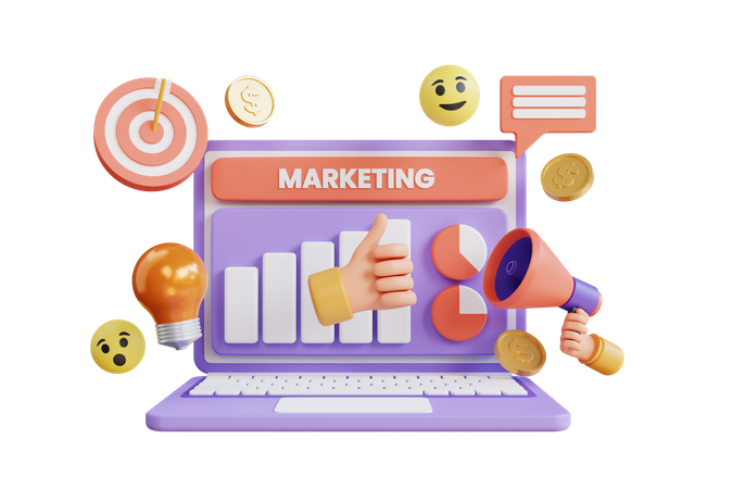 digital marketing 3d illustration download in png blend fbx gltf file formats like logo online promotion advertisement communication pack business illustrations 5602410